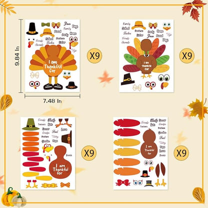 AKEROCK Thanksgiving Crafts for Kids, Make-a-Turkey Crafts Stickers for Kids Games/Activities/Gifts/Party Favors - 36 Sheets