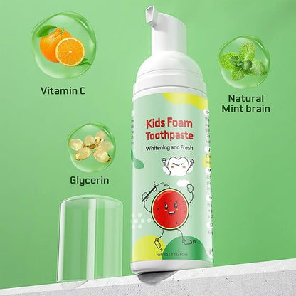 Foam Toothpaste Kids,Toddler Whitening Toothpaste with Low Fluoride & Natural Formula to Reduce Plaque,Kids Foaming Toothpaste for U Shaped Toothbrush for Children (Strawberry&Watermelon)