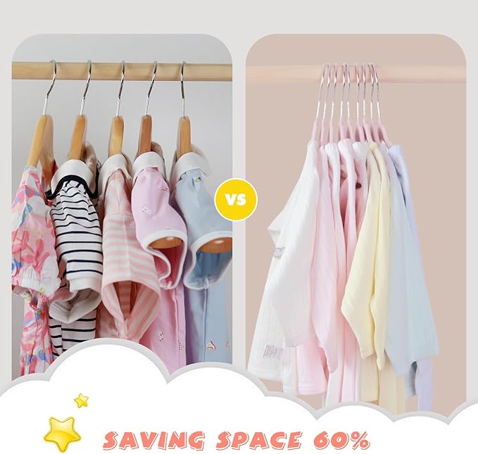 Velvet Baby Hangers 50 Pack, 11 Inch Kids Non Slip Hangers, Premium Childrens Hangers for Clothes, Space-Saving Nursery Hangers, Perfect Infant/Toddler Clothes Hangers for Daily Use(Pink)