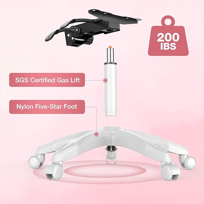 HOFFREE Pink Gaming Chair with Massage for Girls Cute Computer Gamer Chair with Footrest and Lumbar Support Reclining PC Game Chair with Headrest for Gaming Room