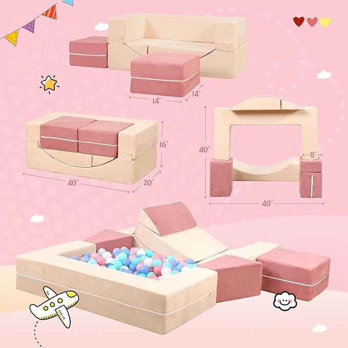 Kids Couch Toddler Couch, Modular Kids Play Couch with Recliner, Imaginative Kids Couch Sofa, Foam Play Couch for Creative Boys & Girls, Playroom Furniture Indoor