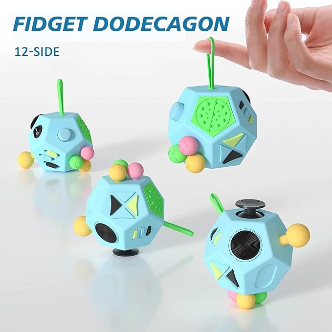 Fidget Dodecagon Cube-Easter Basket Stuffers 12 Sided Fidget Toy Cube for Kids and Adults 12 Sides Stress Relief Cube Fidgets Toys Travel Airplane Essentials for Boys Girls(B3 Blue Sky)