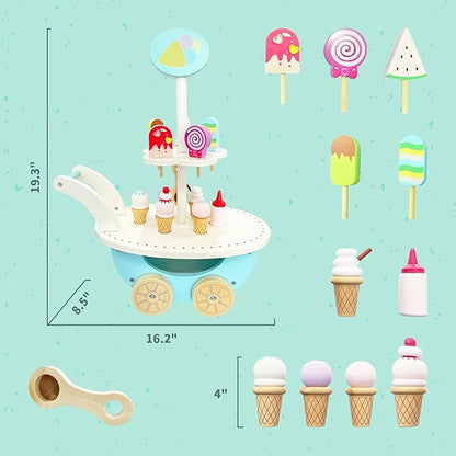 Wooden Ice Cream Truck Toy Playset with Ice Cream Toys,Ice Cream Cart Toys for Toddlers and Kids 3-7,Learning Toys for Boys & Girls, Daycare/Preschool Educational Toys,Pretend Play Toys