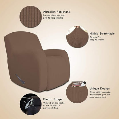 Easy-Going Oversized Recliner Stretch Sofa Slipcover Sofa Cover 1 Piece Furniture Protector Couch Soft with Elastic Bottom Kids,Polyester Spandex Jacquard Fabric Small Checks(Oversize Recliner,Brown)