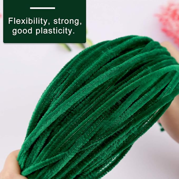 100Pcs Pipe Cleaners, Pipe Cleaners Craft, Creative Craft Pipe Cleaners for Festivals Flower Making, Chenille Stems Crafting Pipe Cleaners Supplies for Home DIY Decorations/Dark Green