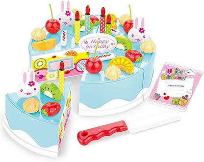 38 PCS DIY Cutting Birthday Party Cake Toy Pretend Play Kitchen Food Toys Set,DIY Fruit Cutting Kitchen Toys Pink/Blue Cut Cake Toys for Girls Boys Gift (38PCS Blue)