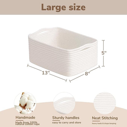 Goodpick Baskets for Organizing, Shelf Toy Basket for Organizing, Toy Organizer, Woven Rope Shelf Organizer 3 Pack for Nursery Organization, White, 13 x 8 x5 in