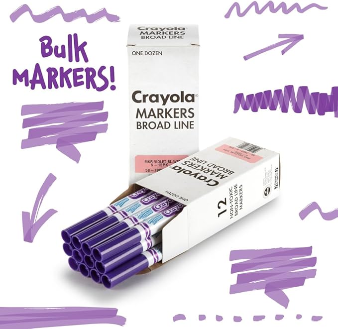 Crayola Washable Markers - Violet Purple (12ct), Kids Broad Line Markers, Bulk Markers for Classrooms & Teachers