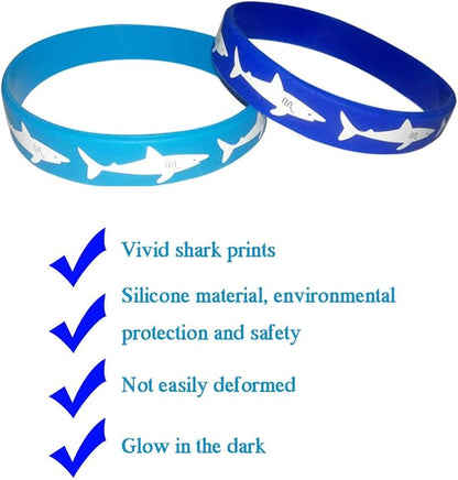 Shark Rubber Bracelets - Wristbands for Shark Themed Parties, Adults‘ Wearables, Birthday Favors - Pack of 24