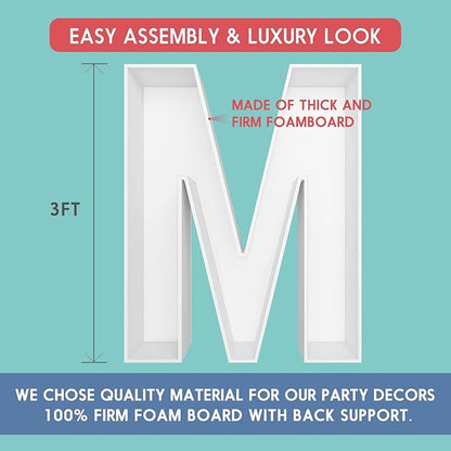 3FT Tall Mosaic Balloon Frame Letters Big Marquee Light Up Letters DIY Kit for Birthday Party Wedding Backdrop Decor Letter M Pre-Cut Foam Board