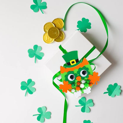 24 Sets Owl Shamrock Ornaments St. Patrick's Day Decorations Craft Kits Assorted Owl Four-Leaf Clover Lucky Shamrock Foam Stickers Pom-poms Google Eye for Kids Classroom Home Activity Gift Art Project