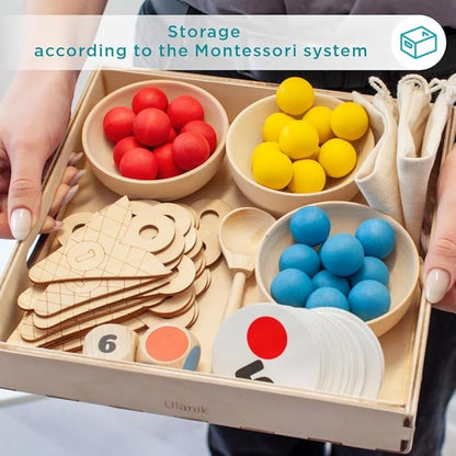 Ulanik Sweet Counting Toddler Montessori Toys for 3 Year Old + Kids Wooden Matching Game for Learning Color Sorting and Counting — 30 Balls, 0.98 in