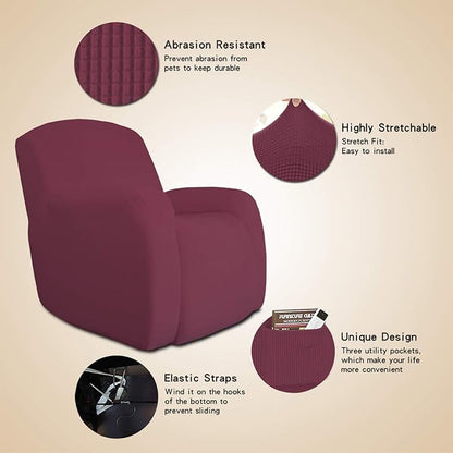 Easy-Going Oversized Recliner Stretch Sofa Slipcover Sofa Cover 1 Piece Furniture Protector Couch Soft with Elastic Bottom Kids,Polyester Spandex Jacquard Small Checks(Oversize Recliner,ASH Rose)