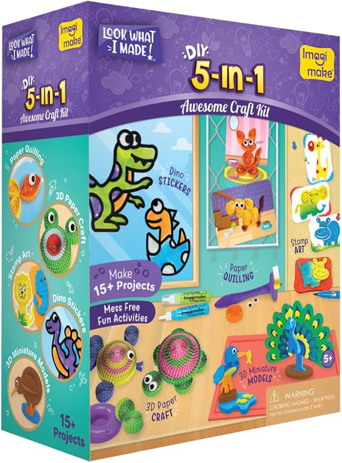 Imagimake 5 in 1 Awesome Craft Kit | Over 15 Projects - Creative DIY Arts & Crafts, Craft Kit for Kids | Gifts for 5 6 7 8 9 10 11 12 Years Old Girls & Boys | Kids Toys, Arts and Crafts for Kids