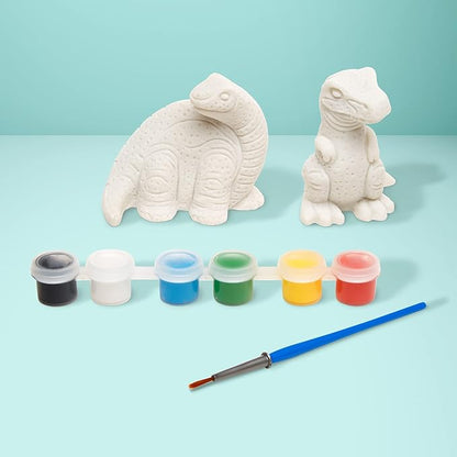 Melissa & Doug Created by Me! Dinosaur Figurines Craft Kit (2 Resin Dinosaurs, 6 Paints, Paintbrush)