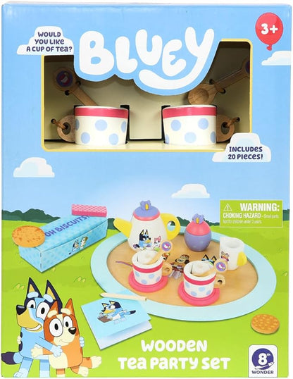 Bluey – Tea Party Set – Wooden 18-Piece Pretend Play Set with Tray, Teapot, Tea Cups, Biscuits, and Notepad for Children 3 Years and up – Imaginative Fun and Role-Playing, FSC Certified