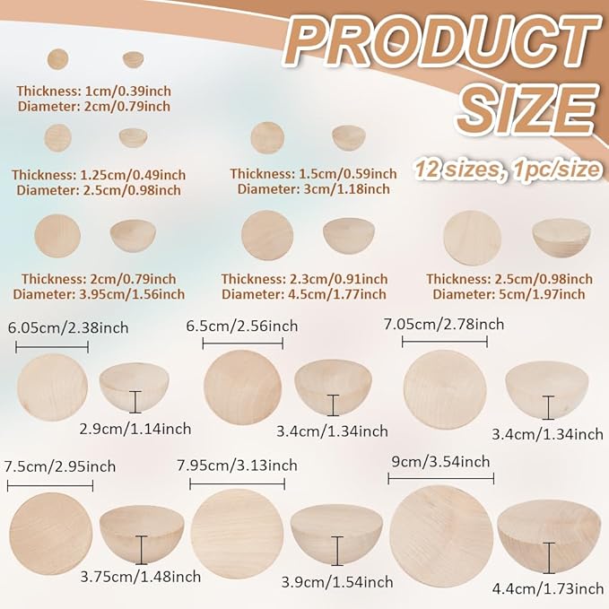 BENECREAT 12 Pcs Clay Pottery Bowl Press Tool, 12 Sizes Wooden Ceramic Top Tools, Pottery Molds Half Round Pottery Tools Set for Making Pottery Bowls, Plates and DIY Gifts