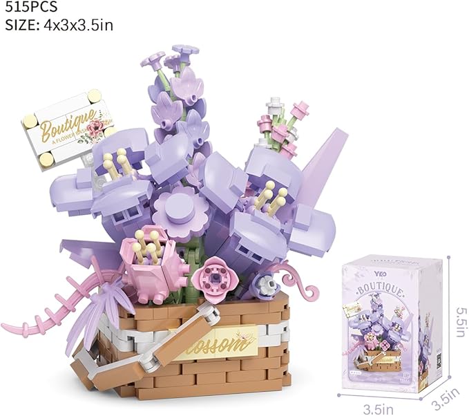 Flowers Succulents 3.6In Building Toy Set, 515 Pcs Botanical Collection for Office Home Decoration Flower Plant Building Blocks Toy, As a Adults, Kids, Girls Idea Gifts