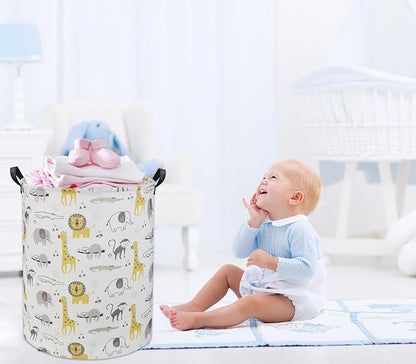 Animal Baby Laundry Basket Baby Hamper Kids Hamper Basket Toy Storage Bin for Boys Room Decor Baby Nursery Hamper Gift Baskets for Bedroom Bathroom(Grey Animal)