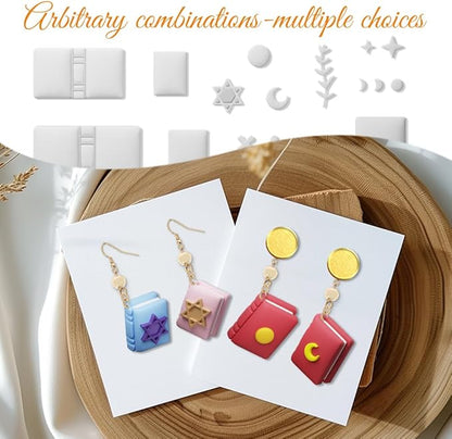 ORIGACH 16 Pcs Book Theme Polymer Clay Cutters Set Earring Clay Cutter DIY Craft Supplies for Earring and Jewelry Making