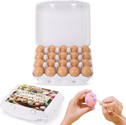 Fake Chicken Eggs, 20-Count Brown Wooden Artificial Eggs in Carton for Painting and Crafts, Food Toys for Play and Room Decor, Fake Eggs for Nesting Boxes and Poultry Incubators.
