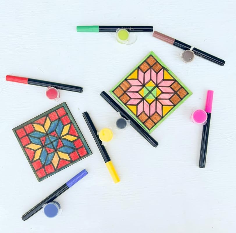 Bulk Set of 4 Mini Unfinished Floral Barn Quilt Square Wooden Sign, Country Decor Canvas Quilts Blocks (3 inches, Diamond Flower) AVTRBoutique