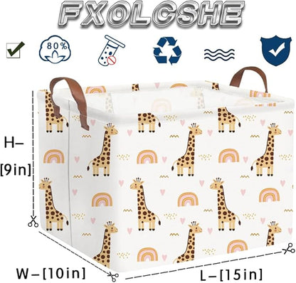 FXOLCSHE Rectangular Giraffe Basket,Waterproof foldable nursery laundry basket,Baby Storage Basket,Kids Toys Bin,Baby Gift Baskets for Bedroom(Giraffes)