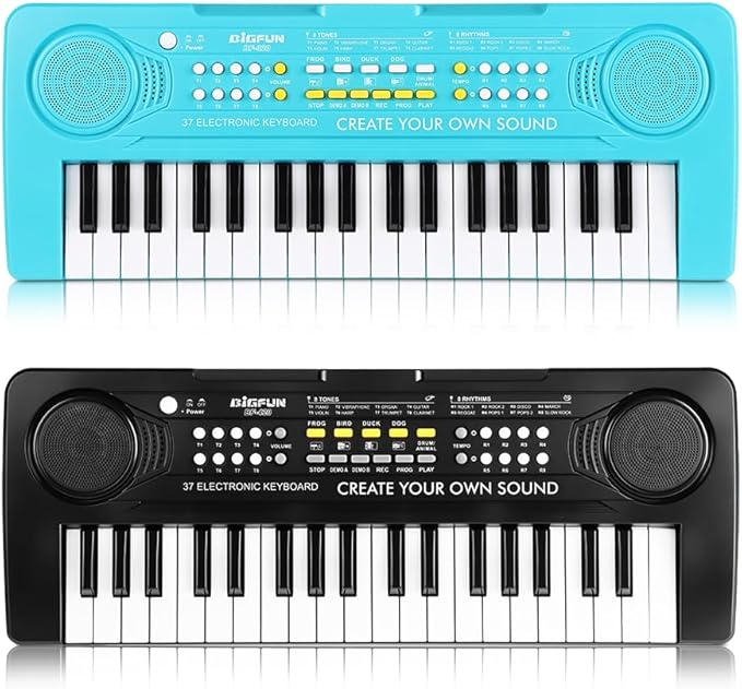 Keyboard Piano for Kids, BIGFUN 37 Keys Toddler Piano Multifunction Music Educational Instrument Toy, Electronic Kids Keyboard Set for 3-7 Year Old Girls and Boys (2PCS, Black + Blue)