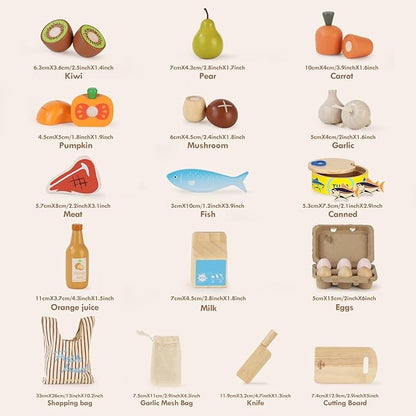 Lehoo Castle Wooden Play Food Sets for Kids Kitchen, Food Toys for Toddlers 3+ Year Old, with Shopping Bag, Pretend Food Play Kitchen Cutting Fruits Vegetables Toys, Gift for Boys Girls