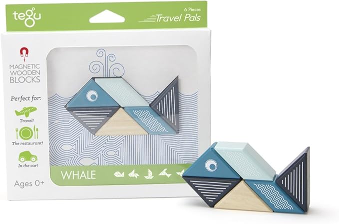 6 Piece Tegu Travel Pal Magnetic Wooden Block Set, Whale