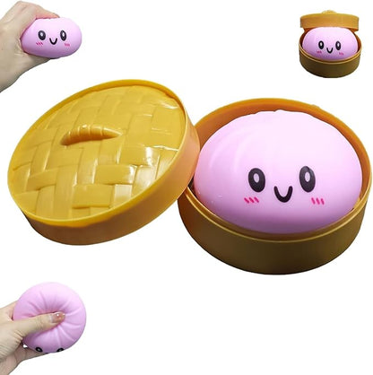 Dumpling Squishies, Glitter Dumpling, Glitter Dumplings Squishy with Box, Dumplings Sensory Squeeze Toy for Stress Relief Stretchy Desk Toys (Purple)