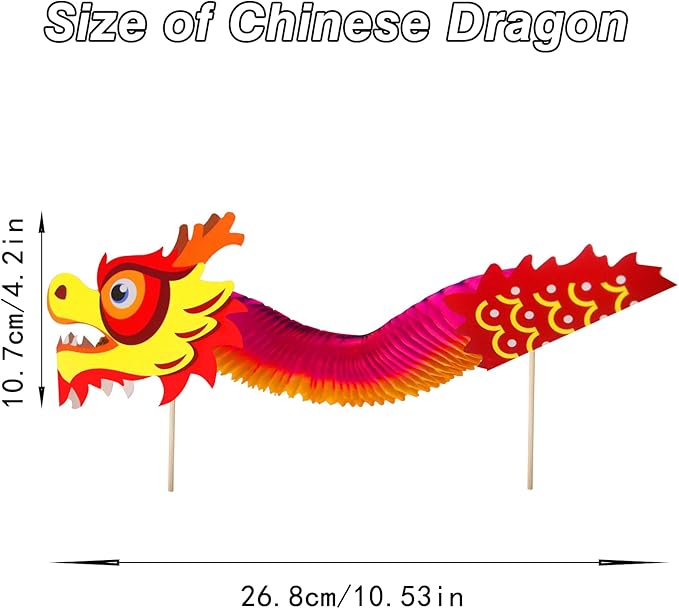 2 Pack Chinese New Year Paper Dragon Decorations, Chinese Paper Handheld Dancing Dragon Toy, DIY 3D Chinese Paper Dragon Garland for Spring Festival Party Supplies
