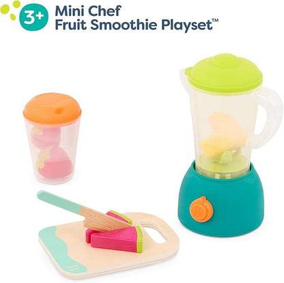 B. toys-Mini Chef - Fruity Smoothie Playset- Pretend Play Smoothie Play Set – Toy Blender & Play Kitchen Accessories – Play Food, Cup, Cutting Board, Knife – Role-Play Toys for Kids – 3 Years +