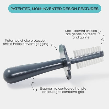 Grabease Baby Toothbrush Double Sided - Training Finger Toothbrush for Toddler Infant, BPA-Free & Phthalate-Free for Baby & Toddler, 1 Pack, Gray