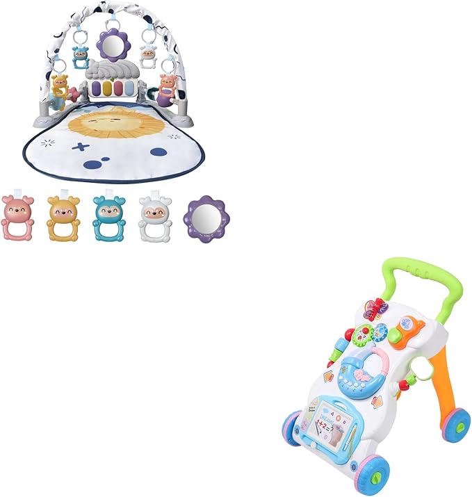 Baby Play Gym Mat, Baby Gym Activity Center, Baby Walker with Music and Light, Push Toys for Toddlers 1-3 for Learning to Walk