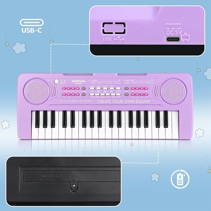 Keyboard Piano for Kids, BIGFUN 37 Keys Toddler Piano Multifunction Music Educational Instrument Toy, Electronic Kids Keyboard for 3-7 Year Old Girls and Boys (Purple)