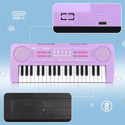Keyboard Piano for Kids, BIGFUN 37 Keys Toddler Piano Multifunction Music Educational Instrument Toy, Electronic Kids Keyboard Set for 3-7 Year Old Girls and Boys (2PCS, Purple + Blue)