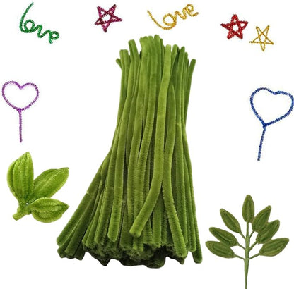 Cldamecy 100 pcs Olive Green Pipe Cleaners with 20 pcs Googly Eyes,Chenille Stems for Craft Project,Craft Pipe Cleaners for DIY Projects,Arts and Holiday Decoration