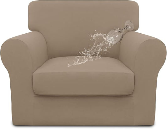 Easy-Going 100% Dual Waterproof Chair Cover Stretch Soft Couch Cover for Dogs, Sofa Slipcover for 1 Separate Cushion Couch Leakproof Furniture Protector for Kids, Pets Camel