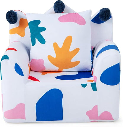 Costzon Kids Couch, Foam Filled Children's Sofa Armchair with Padded Pillow, Washable Velvet Cover & Soft Sponge Filling, Upholstered Sofa Chair Gift for Preschool, Playroom, Toddler Couch (Leaf)