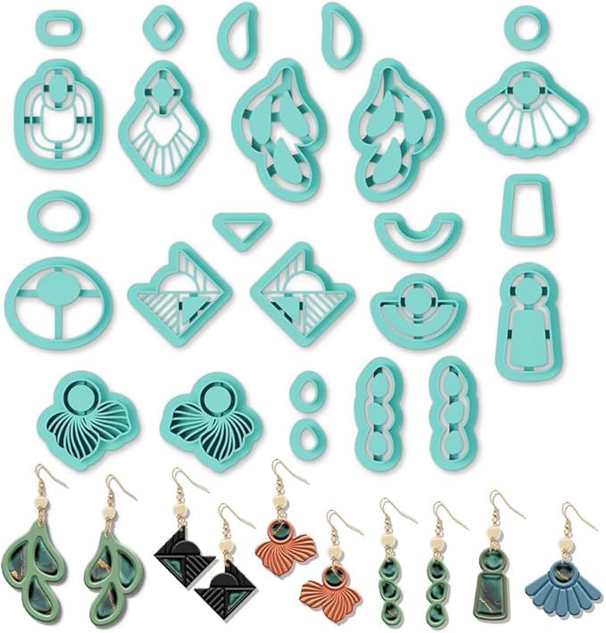 ORIGACH 25 Pcs Gemstone Shaped Polymer Clay Cutters Set Earring Clay Cutter DIY Craft Supplies for Earring and Jewelry Making