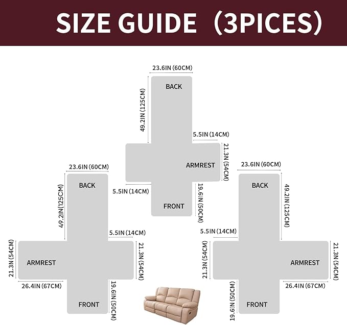 Easehomey Waterproof Recliner Sofa Cover,Non-Slip Reclining Sofa Covers for 3 Seat,Washable Reclining Sofa Cover Furniture Protector with Elastic Straps Pocket for Kids, Pets(Wine Red,3Seat)