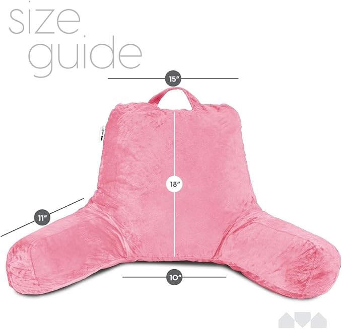 Milliard Reading Pillow with Shredded Memory Foam, Large Adult Backrest with Arms, Back Support for Sitting Up in Bed with Washable Cover (Sit up Pillow) Pink