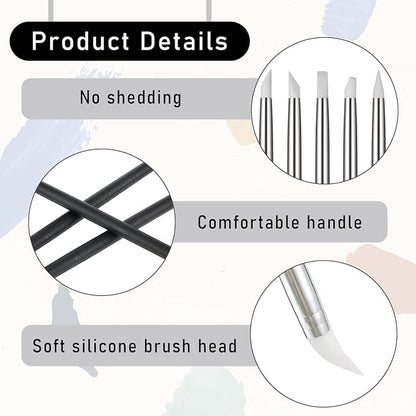 15Pcs Silicone Paint Brush, 5 Shape Head Silicone Paint Brushes, Rubber Tip Painting Brush for Clay, Pottery, Nail Art, Sculpting, DIY Crafts