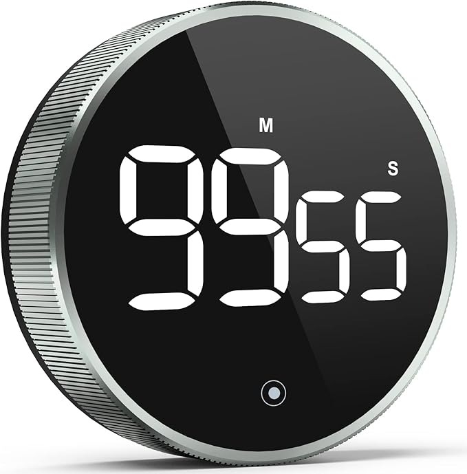 Digital Kitchen Timer, 3.8'' Large LED Display Countdown Countup Timer, Timer for Kids, Classroom Magnetic Timer, Adjustable Volume, Brightness, Easy for Cooking/Study/Office/Exercise (Ridged Knob)