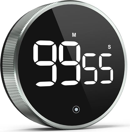 Digital Kitchen Timer, 3.8'' Large LED Display Countdown Countup Timer, Timer for Kids, Classroom Magnetic Timer, Adjustable Volume, Brightness, Easy for Cooking/Study/Office/Exercise (Ridged Knob)