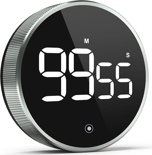 Digital Kitchen Timer, 3.8'' Large LED Display Countdown Countup Timer, Timer for Kids, Classroom Magnetic Timer, Adjustable Volume, Brightness, Easy for Cooking/Study/Office/Exercise (Ridged Knob)