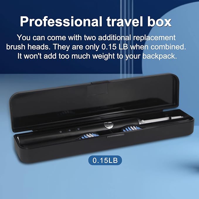 Electric Toothbrush, with 8 Replacement Brush Heads and 1 Travel Box,Sonic Toothbrush for Adults and Kids,Portable Rechargeable Toothbrush for Travel (Black)