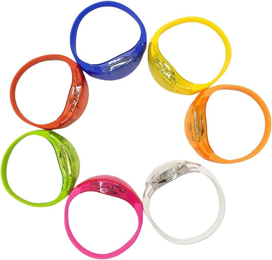 Glow in the Dark Bracelets - Music & Sound Activated Glow Bracelets for Kids & Adults with Flashing LED Strobe, Perfect Party Favors for Birthdays, Concerts, and Glow in the Dark Themed Parties 7Pcs