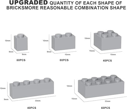 300 Pcs Classic Building Bricks, Light Gray Bulk Bricks,Compatible with Major Brands Parts and Pieces, Creative Building Block Toys for Boys Girls Ages 6 7 8 9 10 Year Old